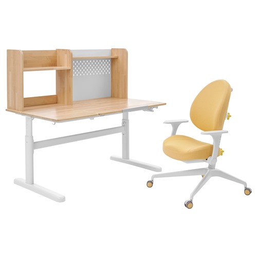 [IKEA/イケア/通信販売]BERGLARKA ベリレルカ / GUNRIK グンリーク 事務机＆アームレスト付き添い人女性議長, バーチ醇乎たる材/黄色[3](a)(79488936)