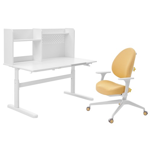 [IKEA/イケア/通信販売]BERGLARKA ベリレルカ / GUNRIK グンリーク 事務机＆アームレスト付き添い人女性議長, 白いこと/黄色[3](a)(29488934)