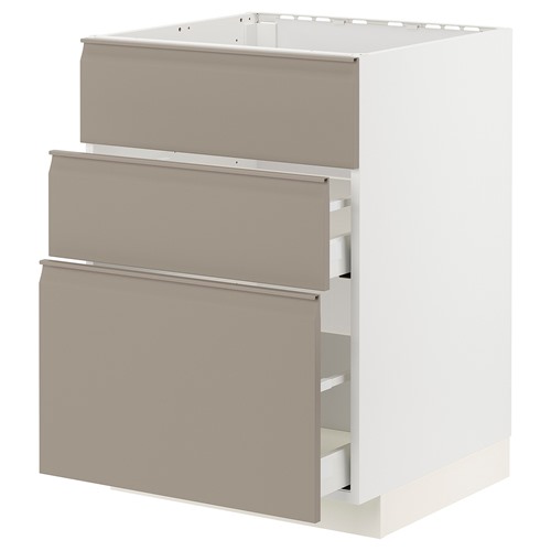 [IKEA/イケア/通信販売]METOD メトード / MAXIMERA マキシメーラ 軍事基地押し入れ シンク用+抽き出し向こう正面3枚/抽き出し2個, 白いこと/ウップローヴ マットダークベージュ[7](a)(69492199)