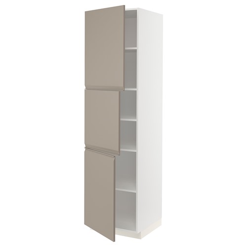 [IKEA/イケア/通販]METOD メトード ハイキャビネット 棚板/扉3枚付き, ホワイト/ウップローヴ マットダークベージュ[9](a)(29492568)