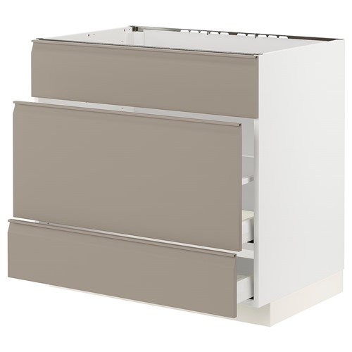 [IKEA/イケア/通販]METOD メトード / MAXIMERA マキシメーラ ベースキャビネット シンク用+引き出し前部3枚/引き出し2個, ホワイト/ウップローヴ マットダークベージュ[7](a)(79491953)