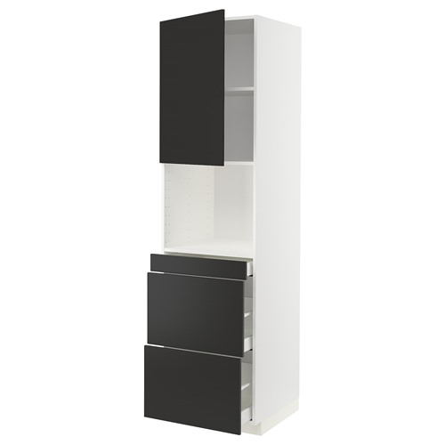 [IKEA/イケア/通販]METOD メトード / MAXIMERA マキシメーラ ハイキャビネット 電子レンジ用 扉/引き出し3個付き, ホワイト/ニッケボー マットチャコール[10](a)(19498052)｜WEBYセレクション　店