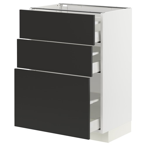 [IKEA/イケア/通販]METOD メトード / MAXIMERA マキシメーラ ベースキャビネット 引き出し3段付き, ホワイト/ニッケボー マットチャコール[7](a)(29497542)