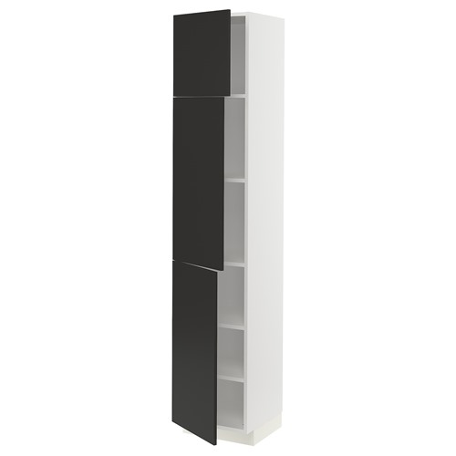 [IKEA/イケア/通販]METOD メトード ハイキャビネット 棚板/扉3枚付き, ホワイト/ニッケボー マットチャコール[9](a)(29497896)