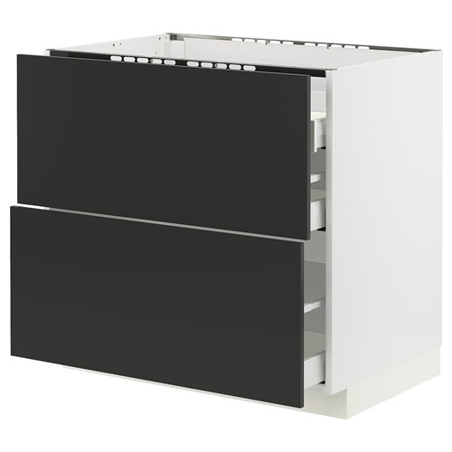 [IKEA/イケア/通信販売]METOD メトード / MAXIMERA マキシメーラ 軍事基地押し入れ コンロ用/抽き出し向こう正面2枚/抽き出し3個, 白いこと/ニッケボー 引っ敷き濃灰色[8](a)(29498424)