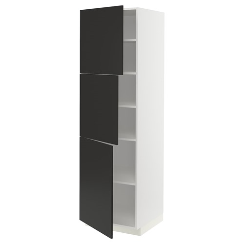[IKEA/イケア/通信販売]METOD メトード 御機嫌押し込み 棚板/扉3枚付き添い人, 白いこと/ニッケボー つや消し暗灰色[9](a)(39498051)