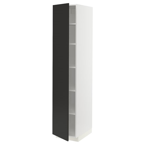 [IKEA/イケア/通販]METOD メトード ハイキャビネット 棚板付き, ホワイト/ニッケボー マットチャコール[6](a)(09498335)｜WEBYセレクション　店