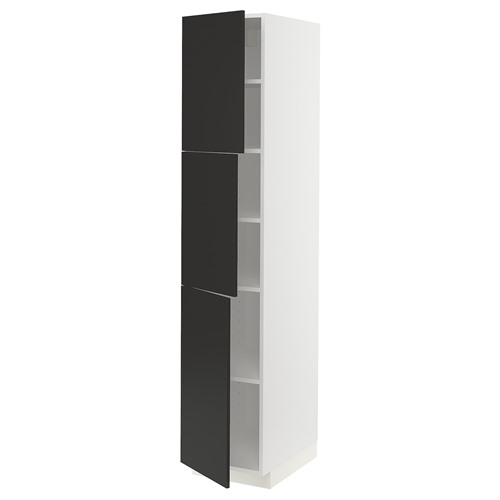 [IKEA/イケア/通販]METOD メトード ハイキャビネット 棚板/扉3枚付き, ホワイト/ニッケボー マットチャコール[9](a)(59498663)