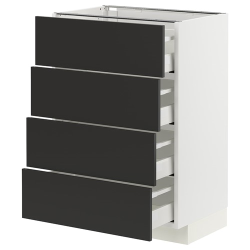 [IKEA/イケア/通販]METOD メトード / MAXIMERA マキシメーラ ベースキャビネット 引き出し4個付き, ホワイト/ニッケボー マットチャコール[9](a)(59498743)