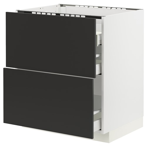 [IKEA/イケア/通信販売]METOD メトード / MAXIMERA マキシメーラ 軍事基地押し入れ コンロ用/抽き出し向こう正面2枚/抽き出し3個, 白いこと/ニッケボー 引っ敷き濃灰色[8](a)(79498742)