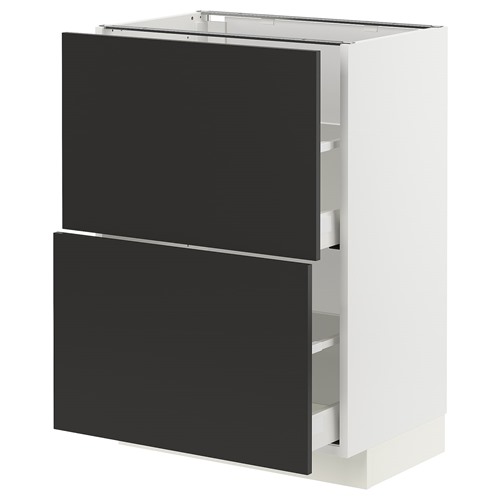 [IKEA/イケア/通販]METOD メトード / MAXIMERA マキシメーラ ベースキャビネット 引き出し2段付き, ホワイト/ニッケボー マットチャコール[5](a)(99497671)｜WEBYセレクション　店