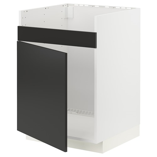 [IKEA/イケア/通販]METOD メトード ベースキャビネット HAVSEN/ハーヴセン シングルボウルシンク用, ホワイト/ニッケボー マットチャコール[5](a)(49498324)