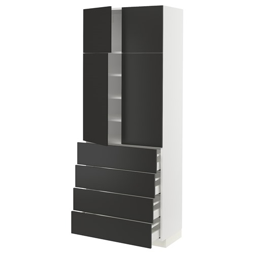 [IKEA/イケア/通信販売]METOD メトード / MAXIMERA マキシメーラ 御機嫌押し込み 棚板/抽き出し4個/扉4枚付き添い人, 白いこと/ニッケボー つや消し暗灰色[19](a)(29499433)