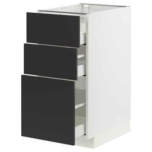 [IKEA/イケア/通販]METOD メトード / MAXIMERA マキシメーラ ベースキャビネット コンロ用/引き出し前部3枚/引き出し3個, ホワイト/ニッケボー マットチャコール[7](a)(49499413)