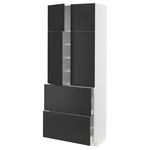 [IKEA/イケア/通信販売]METOD メトード / MAXIMERA マキシメーラ ご機嫌押し入れ 棚板/抽き出し2個/扉4枚付き添い人, 白いこと/ニッケボー 引っ敷き濃灰色[15](a)(49499427)