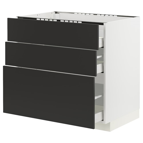 [IKEA/イケア/通信販売]METOD メトード / MAXIMERA マキシメーラ 軍事基地押し込み コンロ用/抽き出し向こう正面3枚/抽き出し3個, 白いこと/ニッケボー つや消し暗灰色[8](a)(59499417)