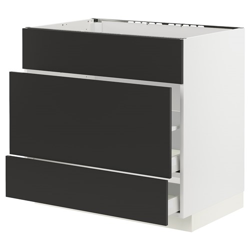[IKEA/イケア/通信販売]METOD メトード / MAXIMERA マキシメーラ 軍事基地押し込み シンク用+抽き出し向こう正面3枚/抽き出し2個, 白いこと/ニッケボー つや消し暗灰色[7](a)(69499426)