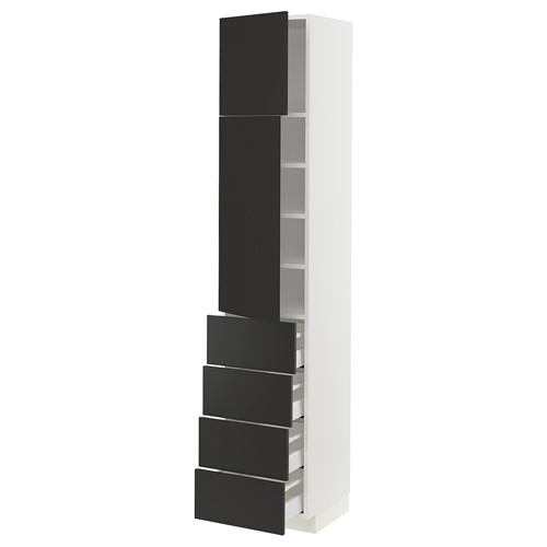 [IKEA/イケア/通販]METOD メトード / MAXIMERA マキシメーラ ハイキャビネット 扉2枚/棚板/引き出し4個付き, ホワイト/ニッケボー マットチャコール[15](a)(69499431)