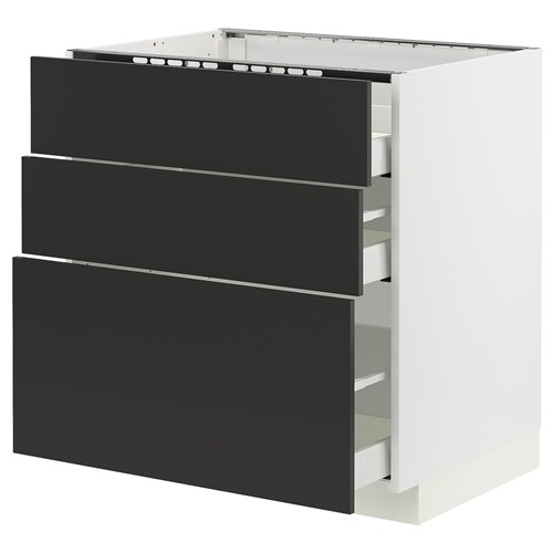 [IKEA/イケア/通信販売]METOD メトード / MAXIMERA マキシメーラ 軍事基地押し入れ コンロ用/抽き出し向こう正面3枚/抽き出し3個, 白いこと/ニッケボー 引っ敷き濃灰色[8](a)(79499416)