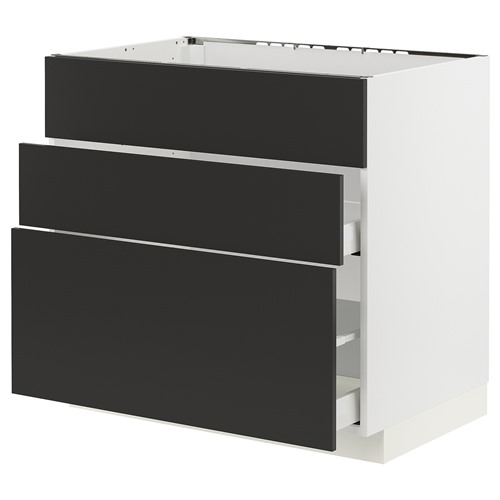 [IKEA/イケア/通信販売]METOD メトード / MAXIMERA マキシメーラ 軍事基地押し込み シンク用+抽き出し向こう正面3枚/抽き出し2個, 白いこと/ニッケボー つや消し暗灰色[7](a)(09499410)