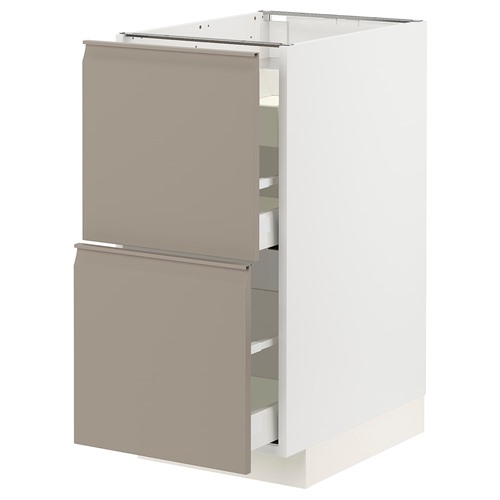 [IKEA/イケア/通販]METOD メトード / MAXIMERA マキシメーラ ベースキャビネット コンロ用/引き出し前部2枚/引き出し3個, ホワイト/ウップローヴ マットダークベージュ[7](a)(49492176)