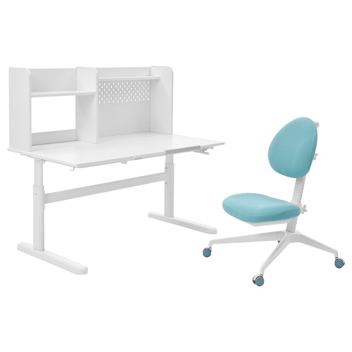 [IKEA/イケア/通信販売]BERGLARKA ベリレルカ / DAGNAR ダグナール 事務机＆女性議長, 白いこと/青緑色[3](a)(49488674)