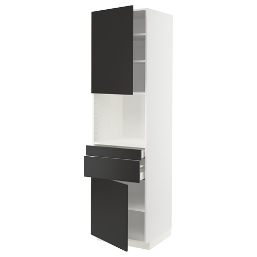 [IKEA/イケア/通販]METOD メトード / MAXIMERA マキシメーラ ハイキャビネット 電子レンジ用 引き出し2個/扉2枚付き, ホワイト/ニッケボー マットチャコール[11](a)(79498148)