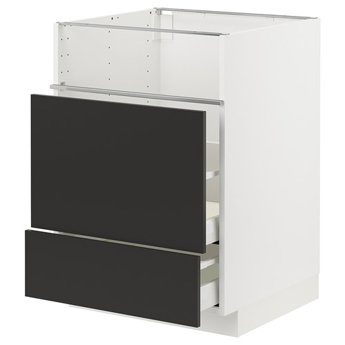 [IKEA/イケア/通販]METOD メトード / MAXIMERA マキシメーラ ベースキャビネット コンロ/フィッシュグリル/引き出し2個, ホワイト/ニッケボー マットチャコール[6](a)(89497426)