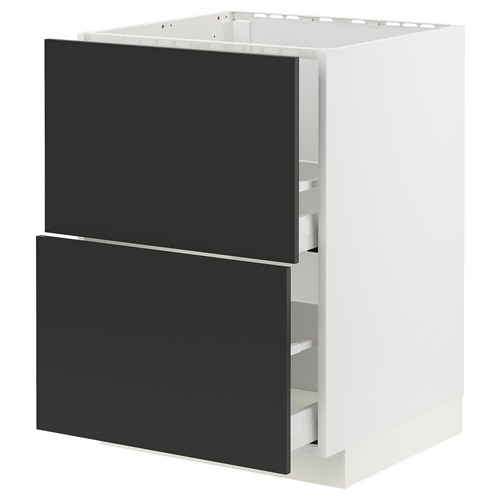 [IKEA/イケア/通販]METOD メトード / MAXIMERA マキシメーラ ベースキャビネット シンク用+引き出し前部2枚/引き出し2個, ホワイト/ニッケボー マットチャコール[6](a)(29498042)
