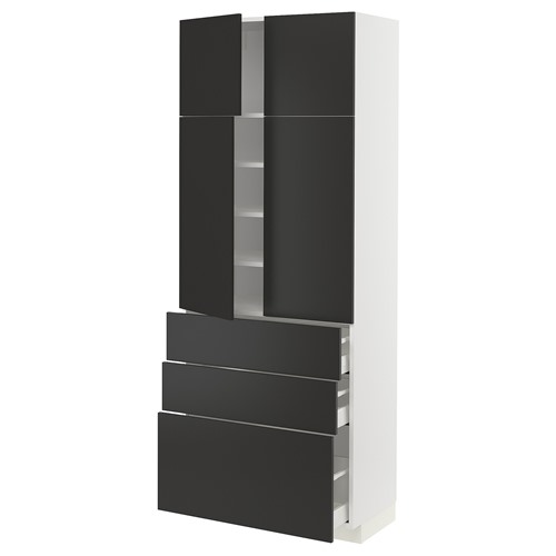 [IKEA/イケア/通信販売]METOD メトード / MAXIMERA マキシメーラ 御機嫌押し込み 棚板/抽き出し3個/扉4枚付き添い人, 白いこと/ニッケボー つや消し暗灰色[17](a)(89499430)