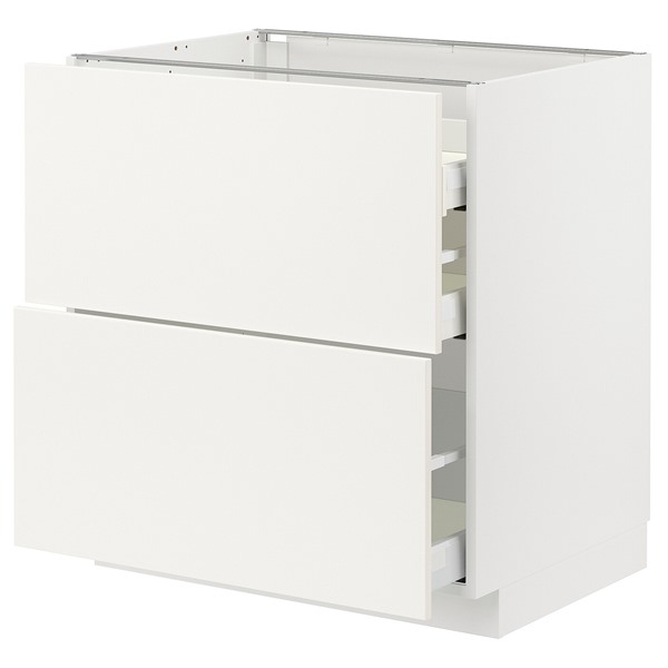 [IKEA/イケア/通販]METOD メトード / MAXIMERA マキシメーラ ベースキャビネット コンロ用/引き出し前部2枚/引き出し3個, ホワイト/ヴァルステナ ホワイト[8](a)(29506706)