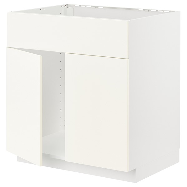 [IKEA/イケア/通販]METOD メトード ベースキャビネット シンク用 扉2枚/引き出し前部付き, ホワイト/ヴァルステナ ホワイト[7](a)(19506636)