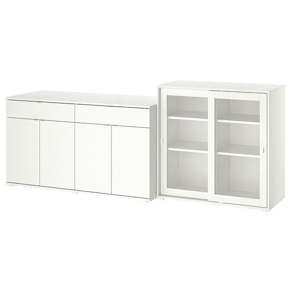 [IKEA/イケア/通販]VIHALS ヴィーハルス 収納コンビネーション ガラス扉付き, ホワイト/クリアガラス[4](c)(09555613)