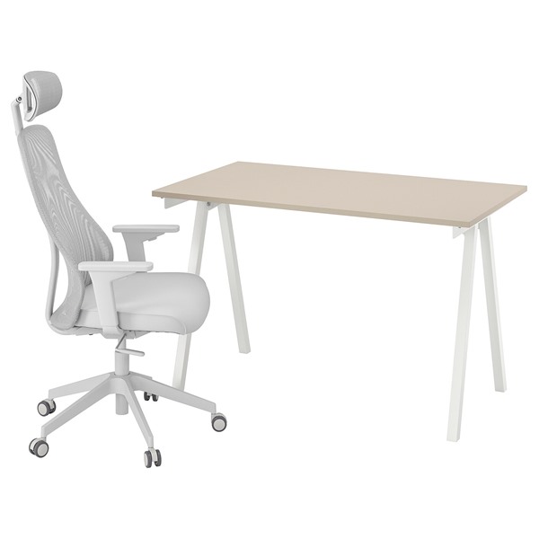 [IKEA/イケア/通販]TROTTEN トロッテン / MATCHSPEL マッチスペル デスク&チェア, ベージュ/ホワイト ライトグレー[3](a)(29537864)