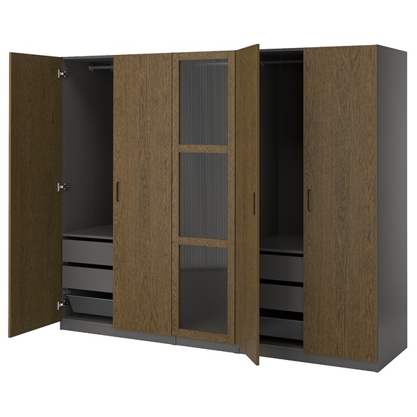 [IKEA/イケア/通販]PAX パックス / TONSTAD トンスタード ワードローブコンビネーション, ダークグレー ブラウン/ステインオーク材突き板 ガラス[24](a)(39551227)
