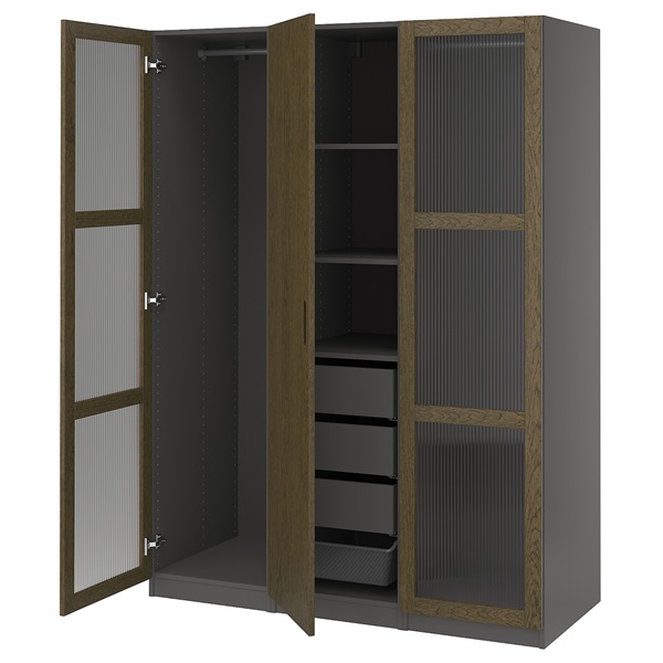 [IKEA/イケア/通信販売]PAX パックス / TONSTAD トンスタード ワードローブコンビネーション, 暗然たる薄墨色 赤銅色/ステインオーク材穿刺板 硝子[23](a)(19549080)
