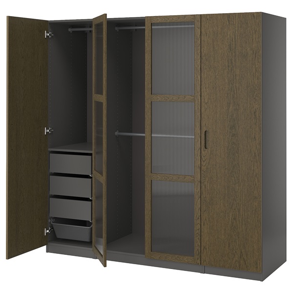 [IKEA/イケア/通信販売]PAX パックス / TONSTAD トンスタード ワードローブコンビネーション, 暗然たる薄墨色 赤銅色/ステインオーク材穿刺板 硝子[25](a)(79549379)