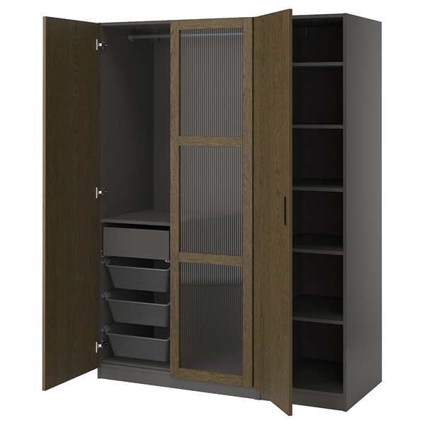 [IKEA/イケア/通信販売]PAX パックス / TONSTAD トンスタード ワードローブコンビネーション, 暗然たる薄墨色 赤銅色/ステインオーク材穿刺板 硝子[21](a)(09549066)