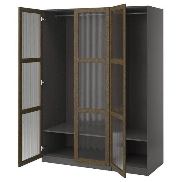 [IKEA/イケア/通信販売]PAX パックス / TONSTAD トンスタード ワードローブコンビネーション, 暗然たる薄墨色 赤銅色/ステインオーク材穿刺板 硝子[12](a)(49549031)