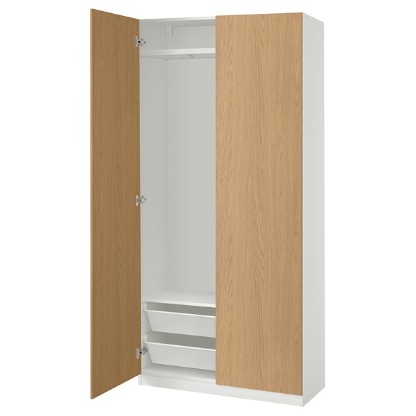 [IKEA/イケア/通信販売]PAX パックス / STORKLINTA ストルクリンタ ワードローブコンビネーション, 白いこと/オーク材調[11](a)(19562613)