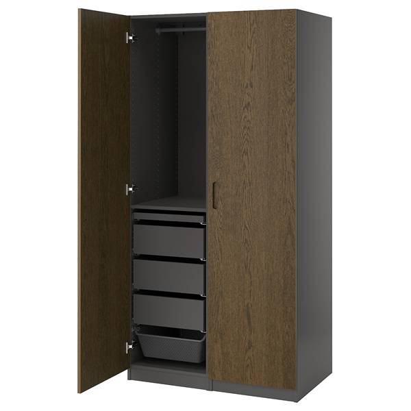 [IKEA/イケア/通信販売]PAX パックス / TONSTAD トンスタード ワードローブコンビネーション, 暗然たる薄墨色/赤銅色 ステインオーク材穿刺板[19](a)(59548903)