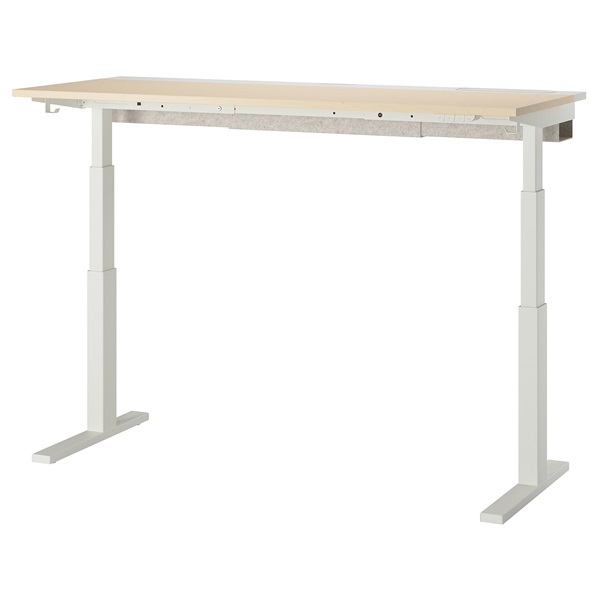 [IKEA/イケア/通信販売]MITTZON ミッツォーン 事務机 昇降式, 100V バーチ材穿刺板/白いこと[4](a)(59529184)