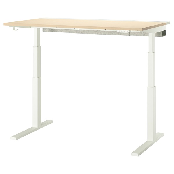 [IKEA/イケア/通信販売]MITTZON ミッツォーン 学習机 昇降式, 100V バーチ材穿刺板/白いこと[4](c)(29528614)