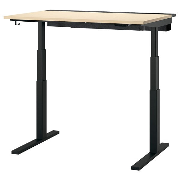 [IKEA/イケア/通信販売]MITTZON ミッツォーン 学習机 昇降式, 100V バーチ材穿刺板/黒いこと[4](a)(99527729)