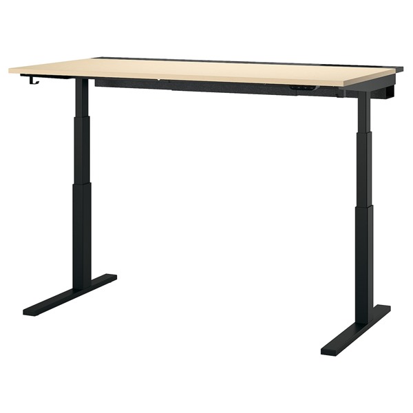 [IKEA/イケア/通信販売]MITTZON ミッツォーン 事務机 昇降式, 100V バーチ材穿刺板/黒いこと[4](a)(69530177)