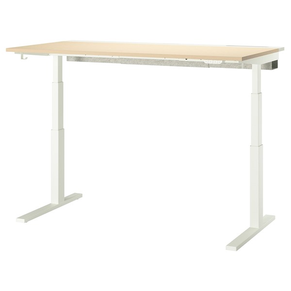 [IKEA/イケア/通信販売]MITTZON ミッツォーン 事務机 昇降式, 100V バーチ材穿刺板/白いこと[4](c)(59530192)
