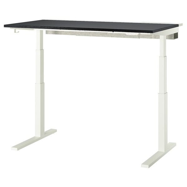 [IKEA/イケア/通信販売]MITTZON ミッツォーン 事務机 昇降式, 100V ブラックステインアッシュ材穿刺板/白いこと[4](c)(29528949)