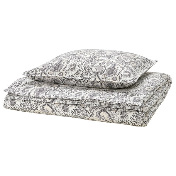 [IKEA/イケア/通販]RODGERSIA ロドゲルシア 掛け布団カバー＆枕カバー, グレー/ホワイト[A](c)(90579402)