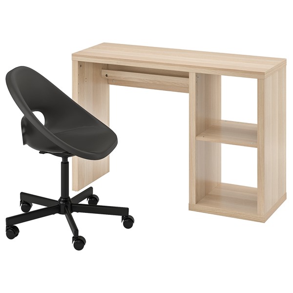 [IKEA/イケア/通信販売]KALLAX カラックス / ELDBERGET エルドベルゲット 事務机\u0026女性議長, ホワイトステインオーク調/うす暗い薄墨色 黒いこと[3](d)(89555020)