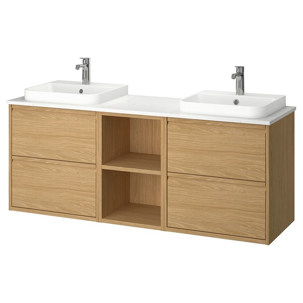 [IKEA/イケア/通販]ANGSJON エングショーン / BACKSJON バックショーン 洗面台/洗面ボウル/水栓, オーク調/ホワイト 大理石調[12](a)(19573008)｜WEBYセレクション　店